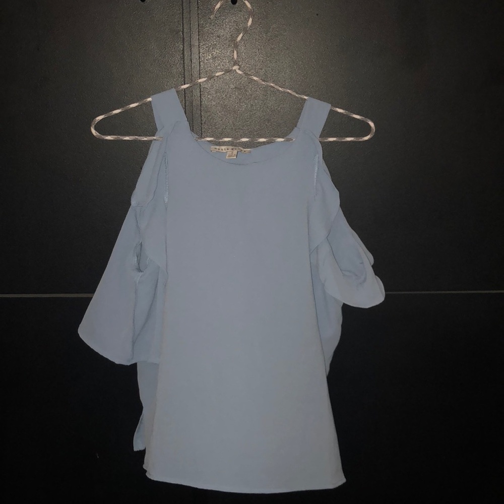 Baby blue cold should ruffle top